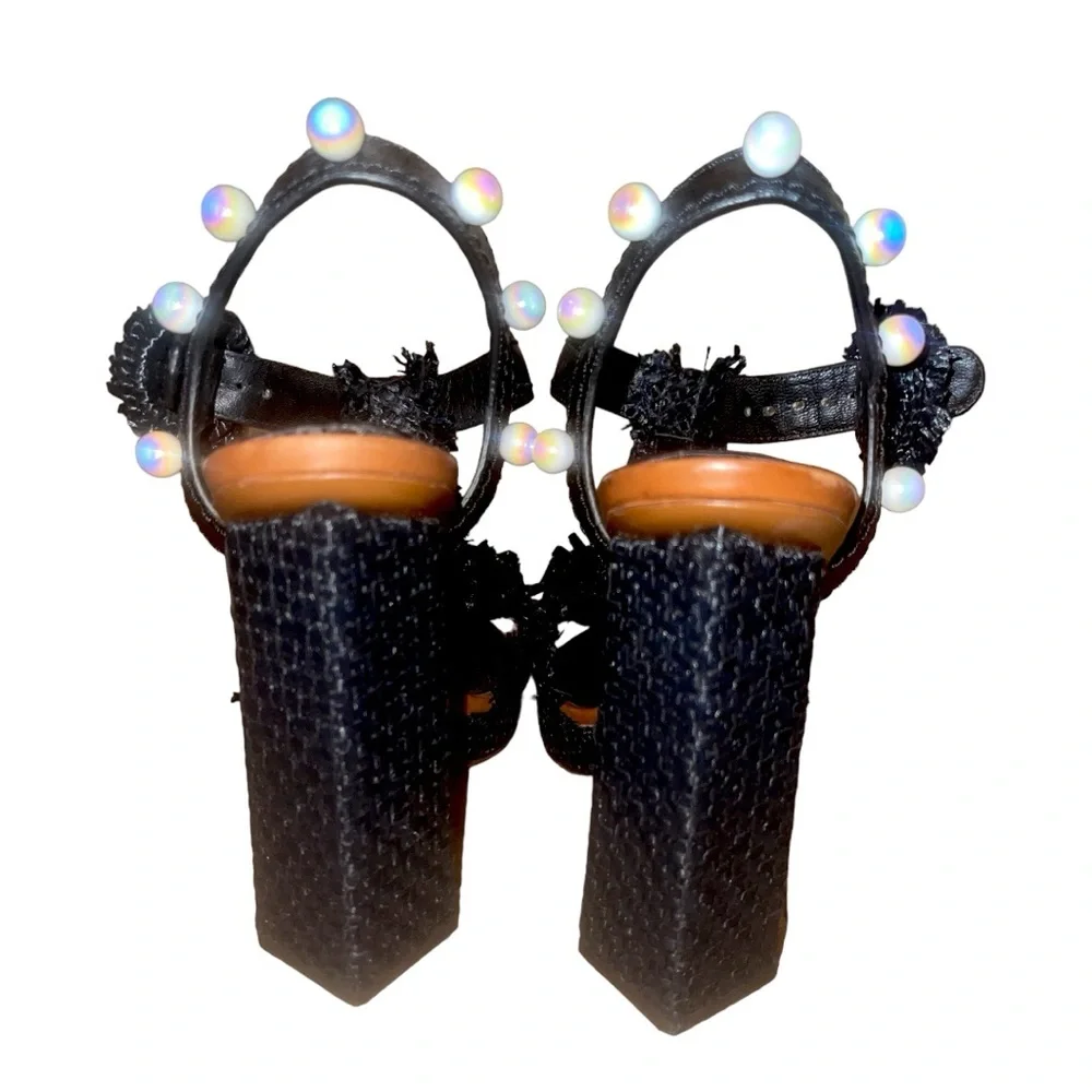Dolce & Gabanna Black Rafita Embellished Leather Platform Heels - Picture 3 of 4